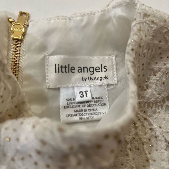 Little Angels Cream A-line Dress with Cuffed Long Sleeves - Picture 4 of 15
